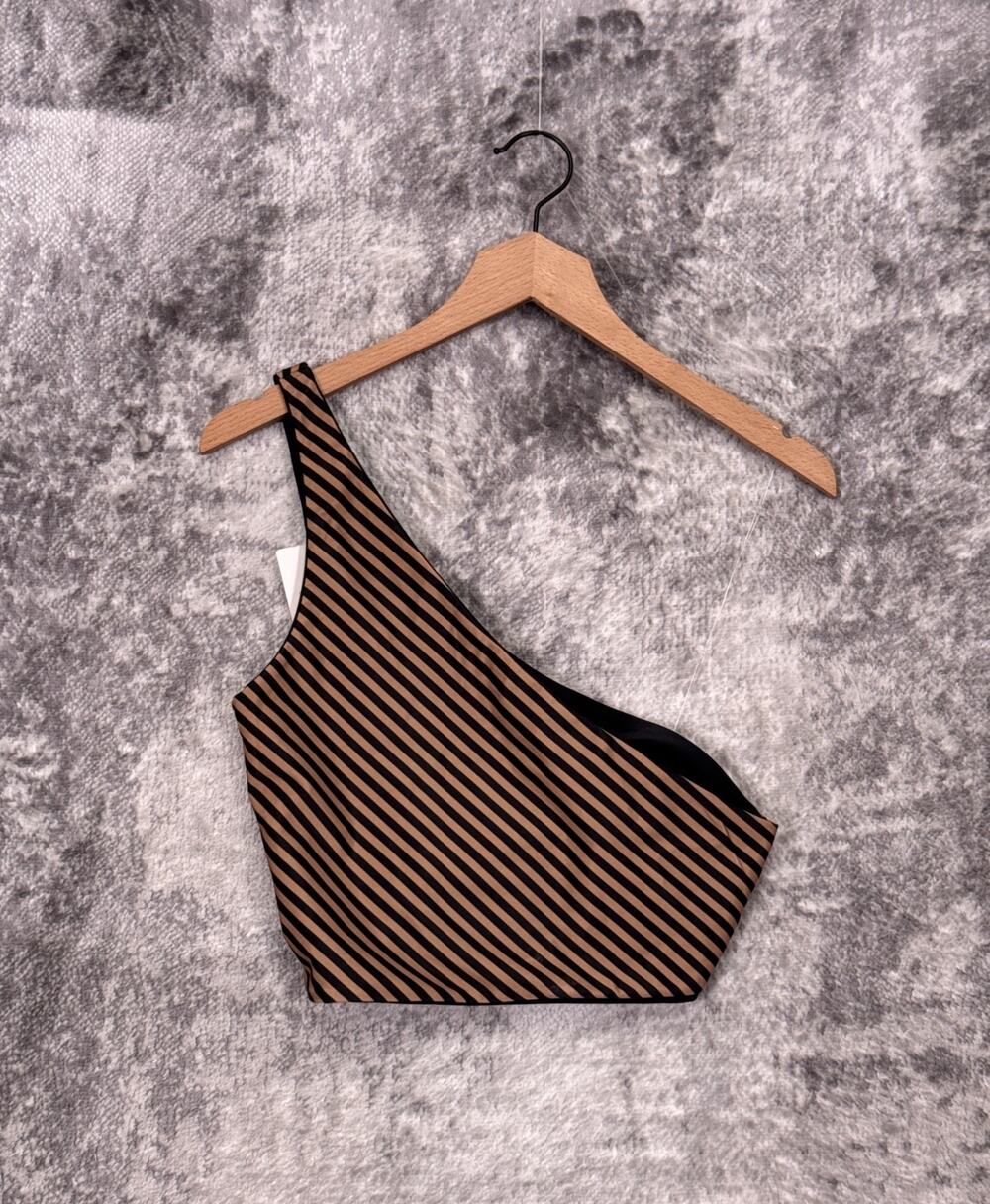 New BAIIA Swim Top 8 Womens Bronze Striped One Shoulder